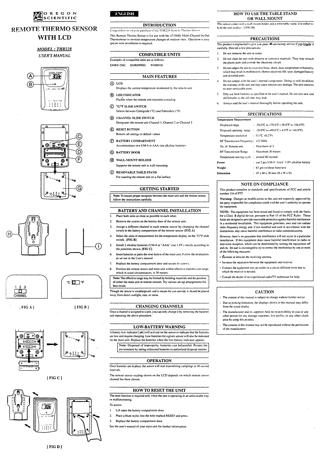 Oregon THR228 User Manual