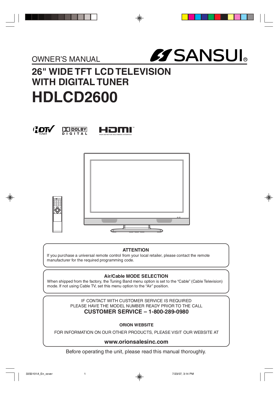 Sansui HDLCD2600 User Manual