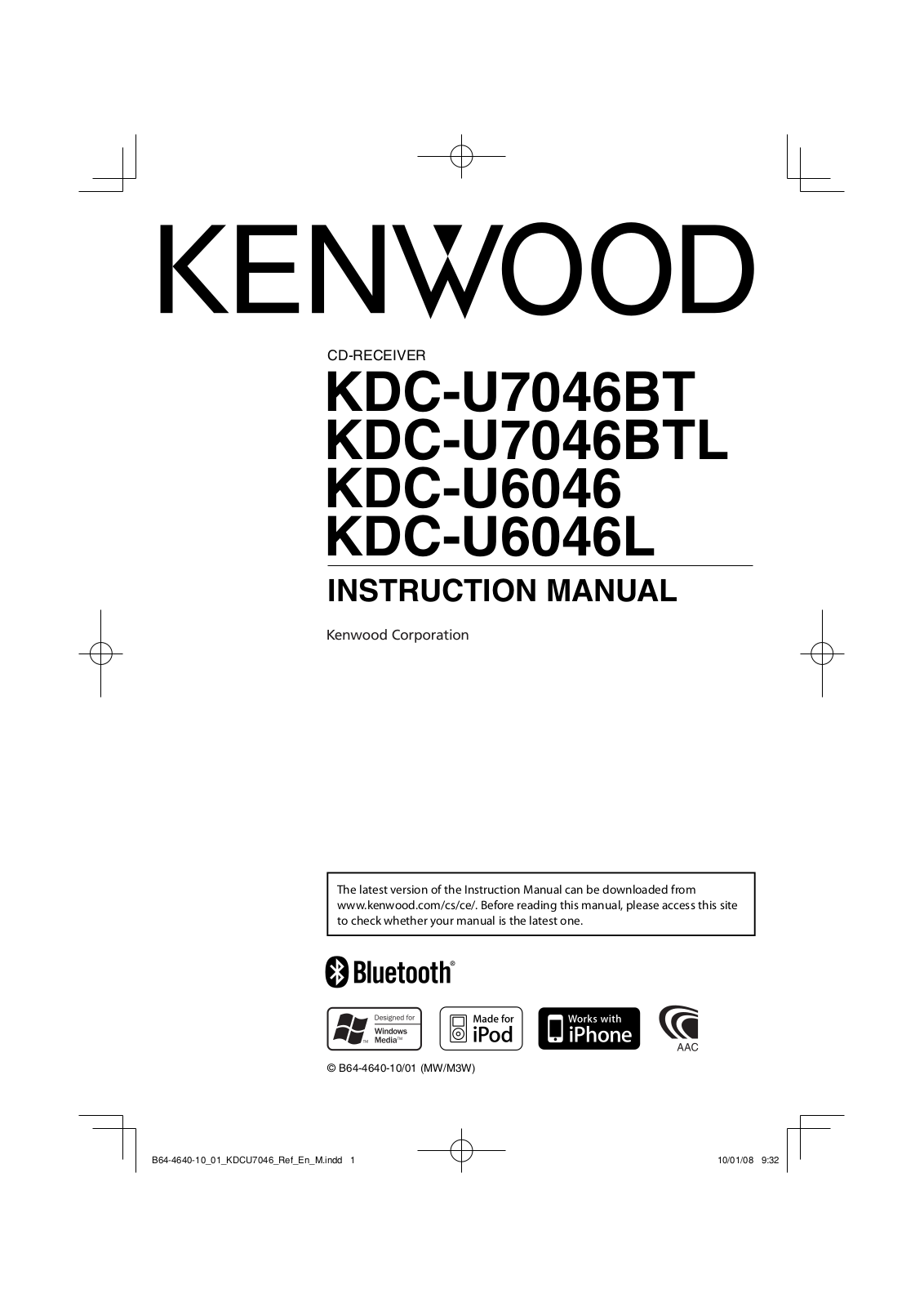 Kenwood KDC-U6046L, KDC-U7046BTL, KDC-U7046BT, KDC-U6046 User Manual