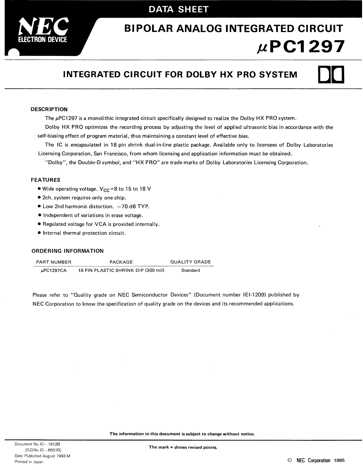 NEC uPC1297CA Datasheet