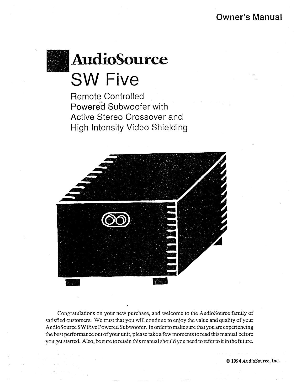 AudioSource SW Five User Manual