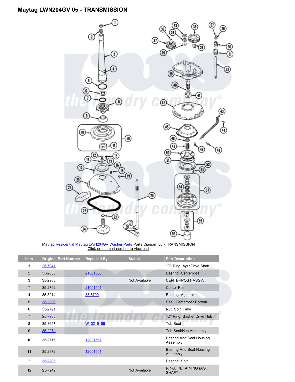 Maytag LWN204GV Parts Diagram