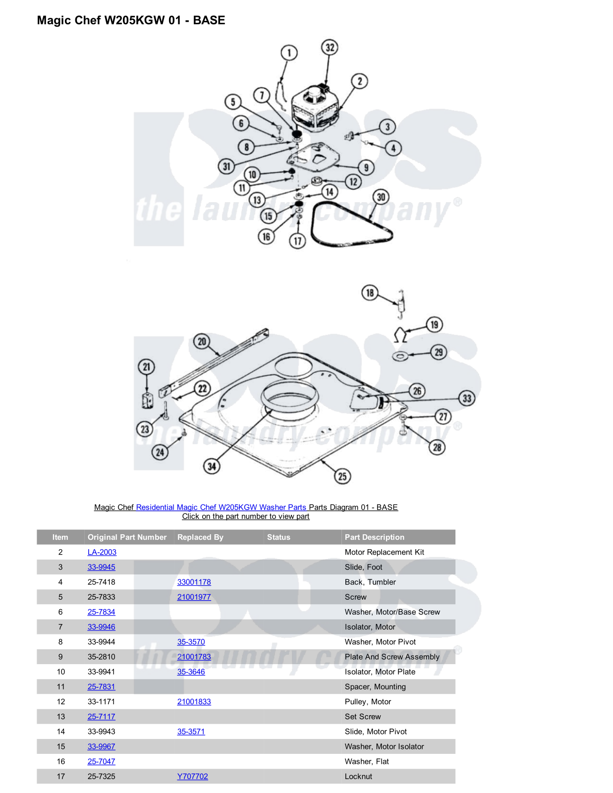 Magic Chef W205KGW Parts Diagram