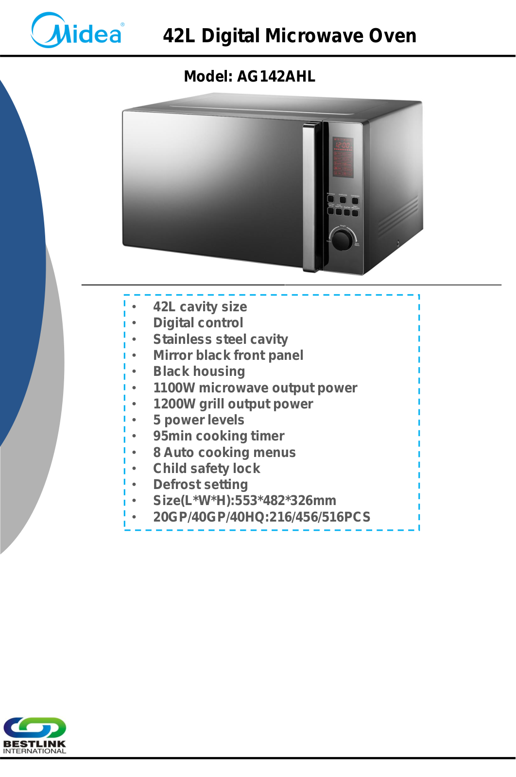 Midea AG142AHL Specifications Sheet