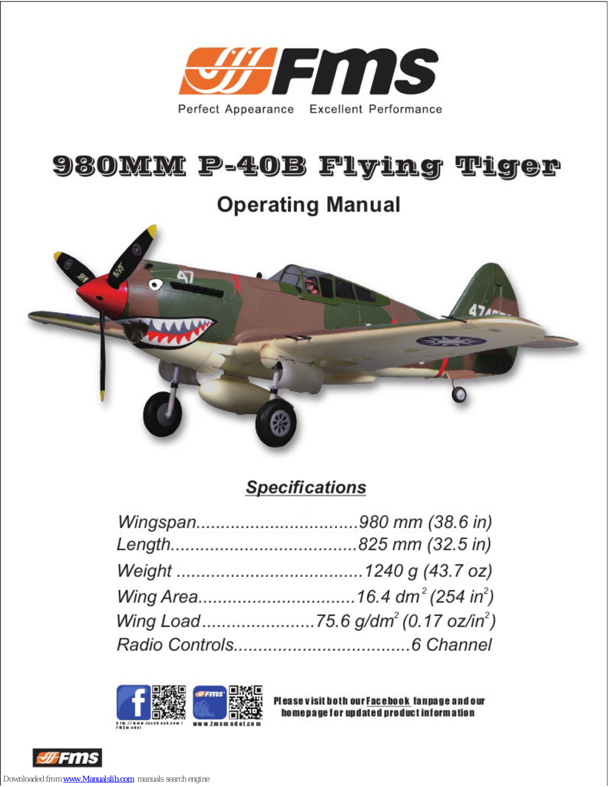 FMS P-40B flying tiger Operating Instructions Manual - ManualMachine.com