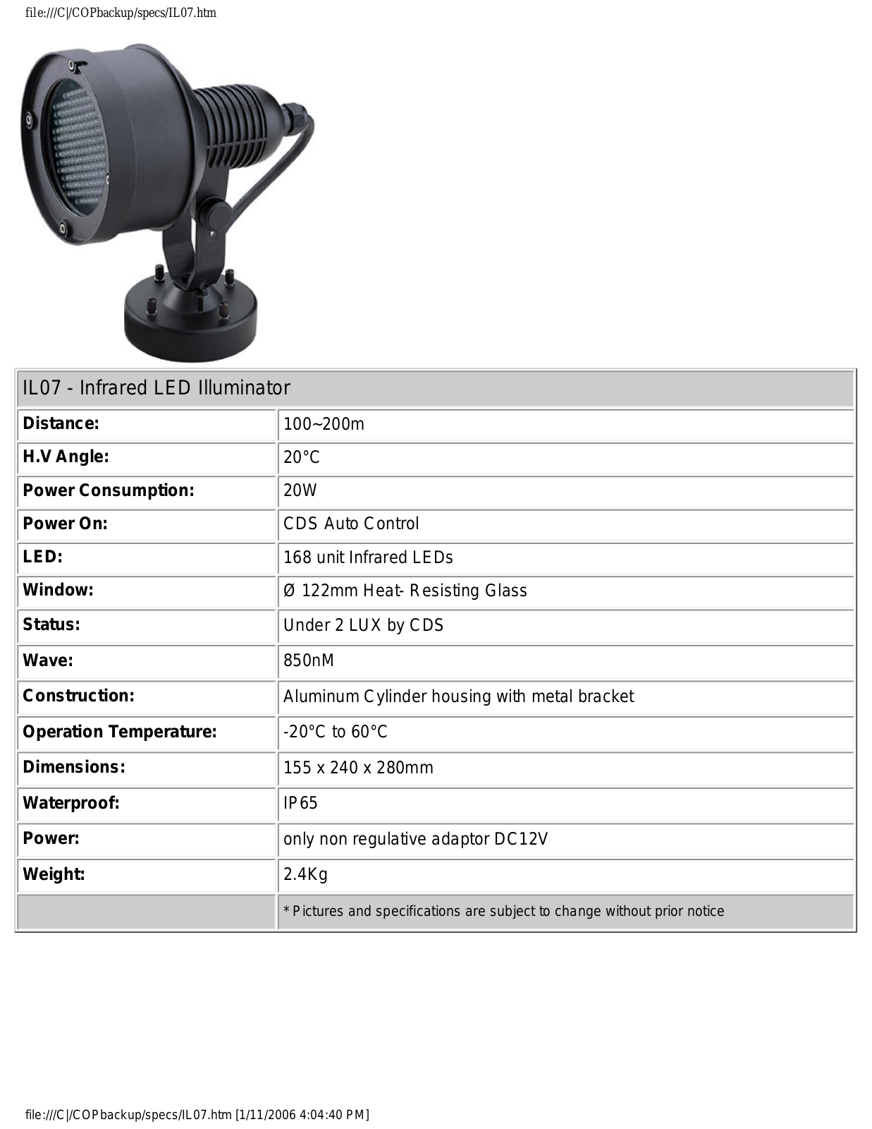 COP-USA IL07 Specsheet