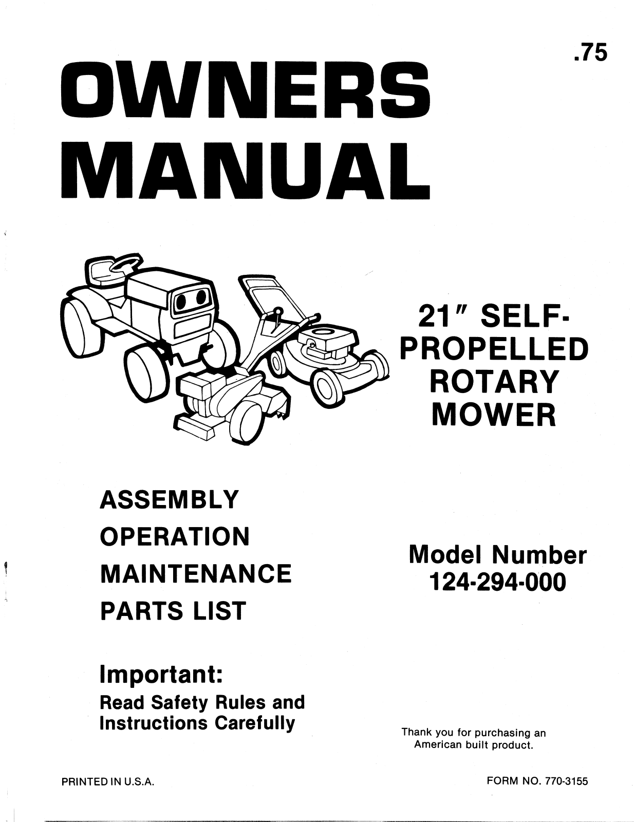 MTD 124-294-000 User Manual