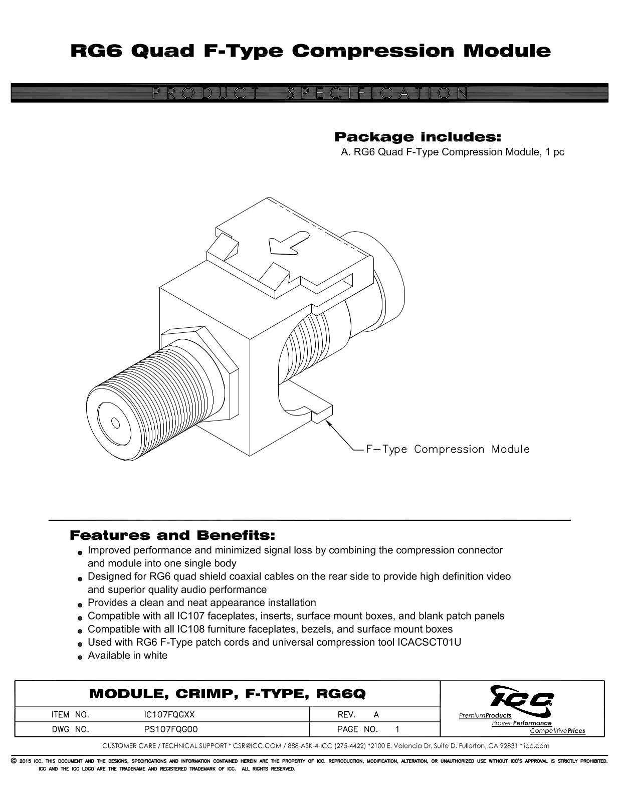 ICC IC107FQGWH Specsheet