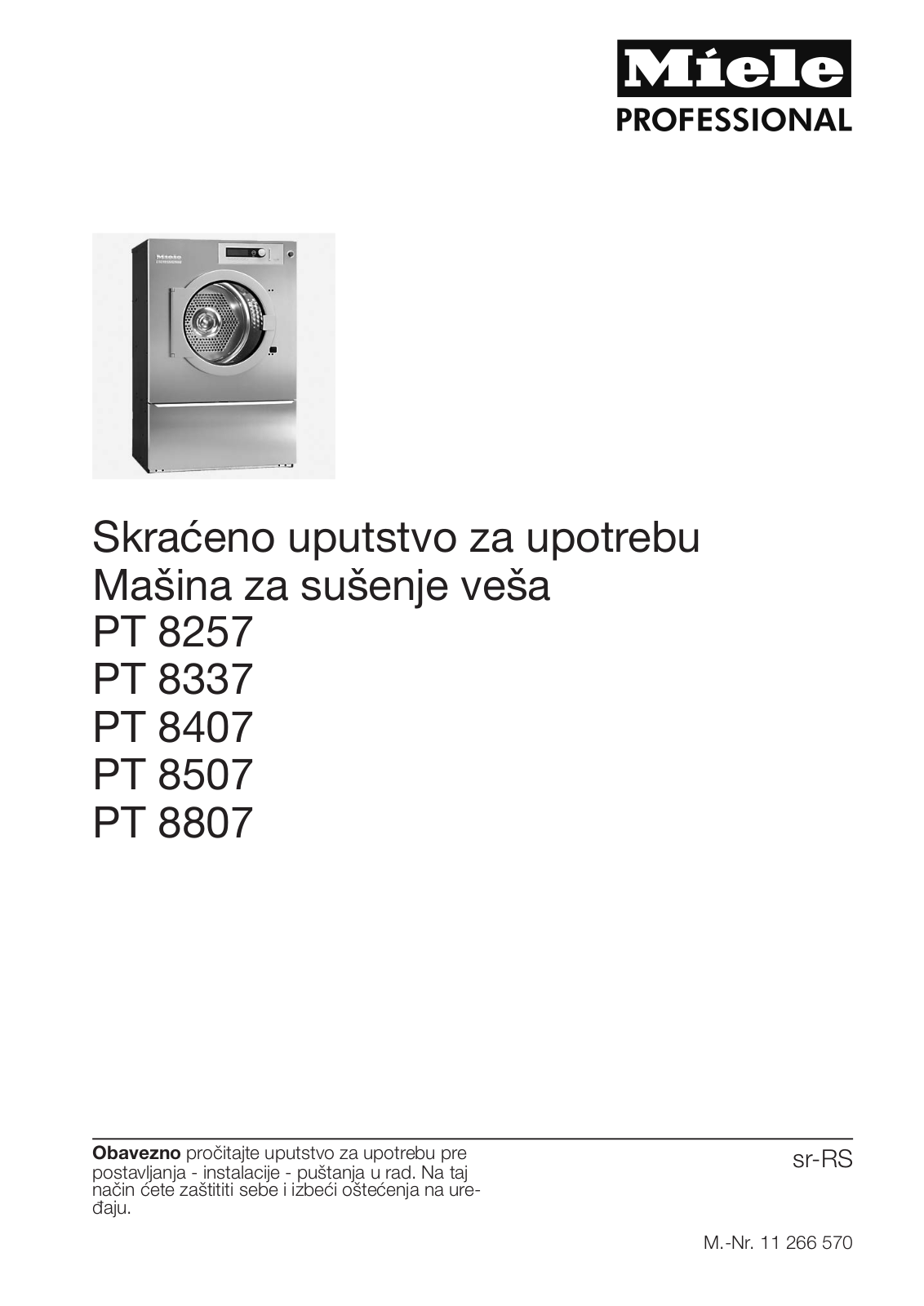 Miele PT 8257, PT 8337, PT 8407, PT 8507, PT 8807 Kratko uputstvo za upotrebu