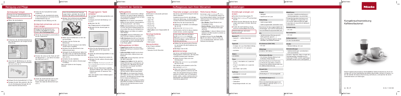 Miele CVA 7440, CVA 7445 Quick user guide