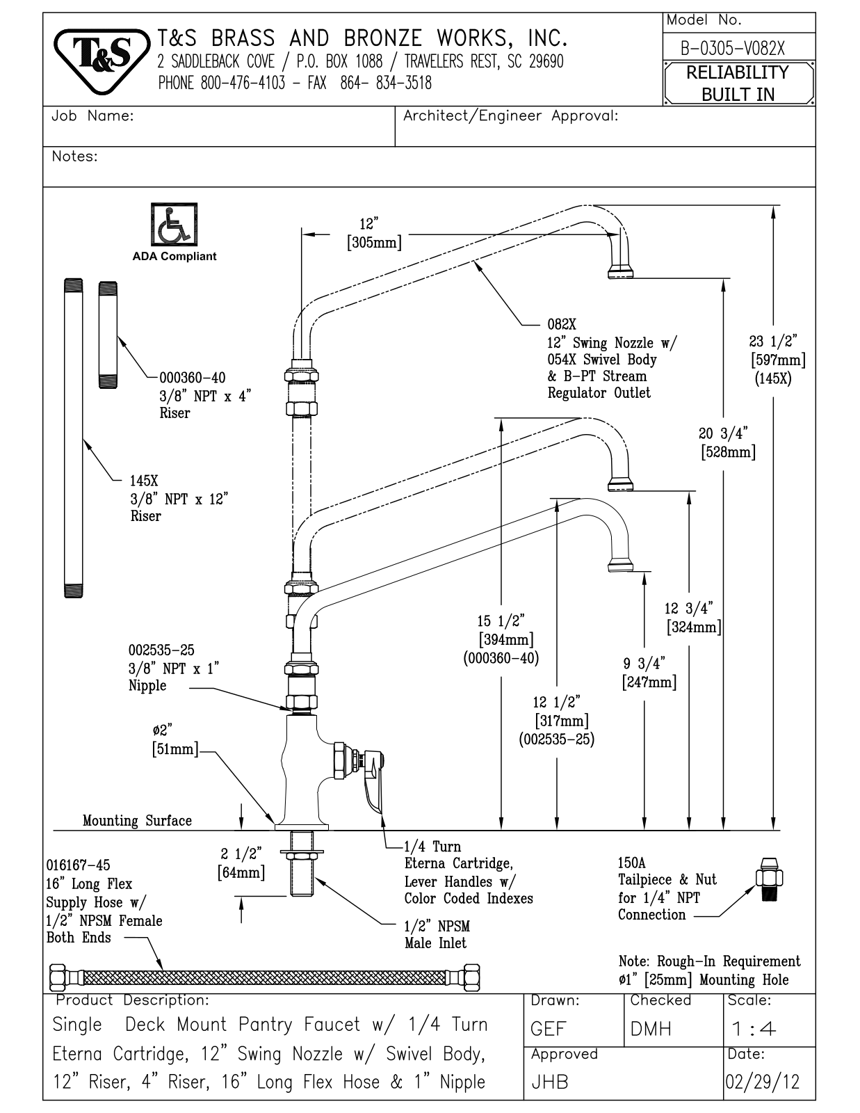 T&S Brass B-0305-V082X User Manual