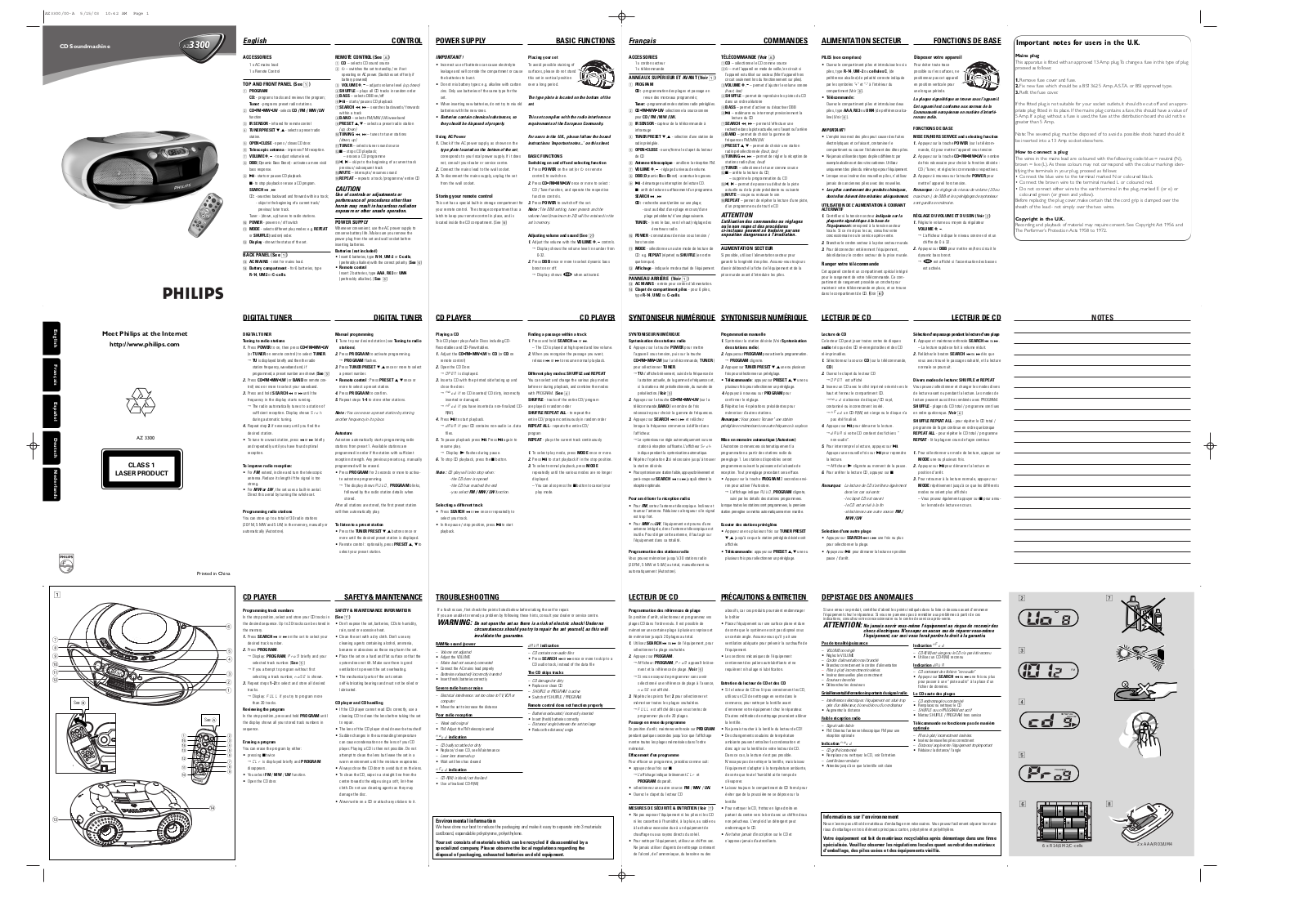 PHILIPS AZ3300 User Manual