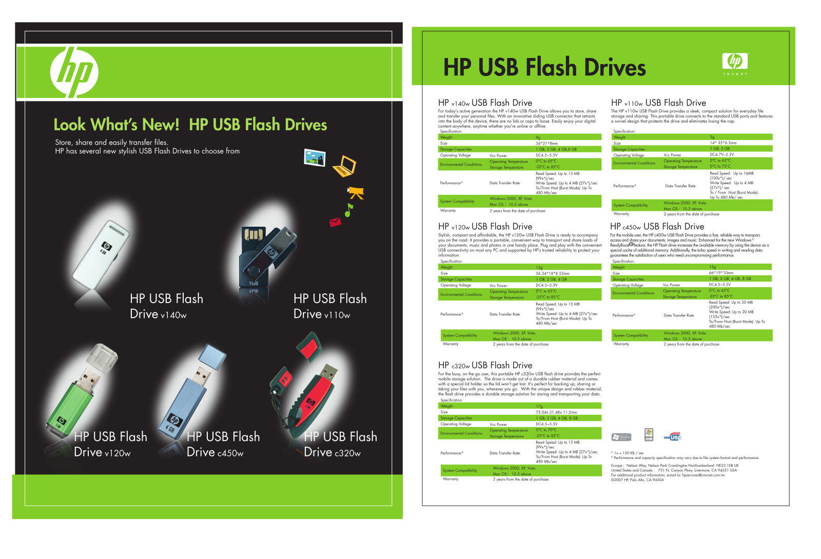 HP v140w, c320ws Datasheet