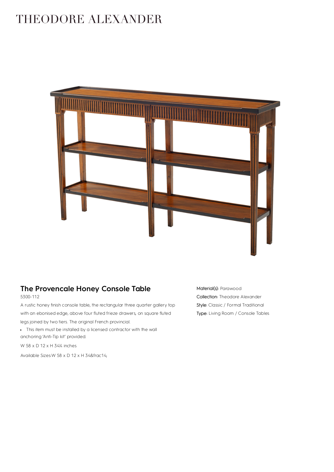Theodore Alexander FPLJ1266 Specifications - ManualMachine.com