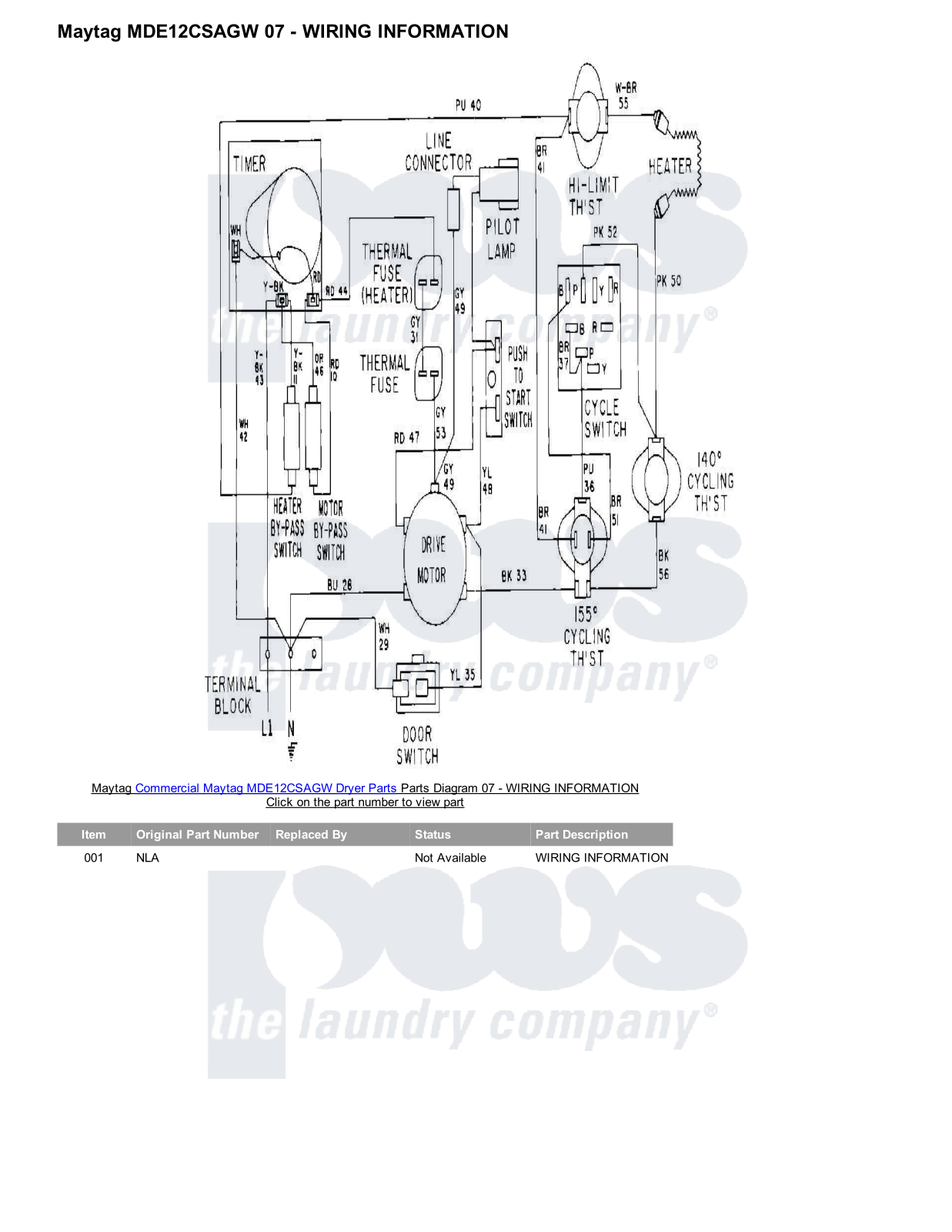 Maytag MDE12CSAGW Parts Diagram