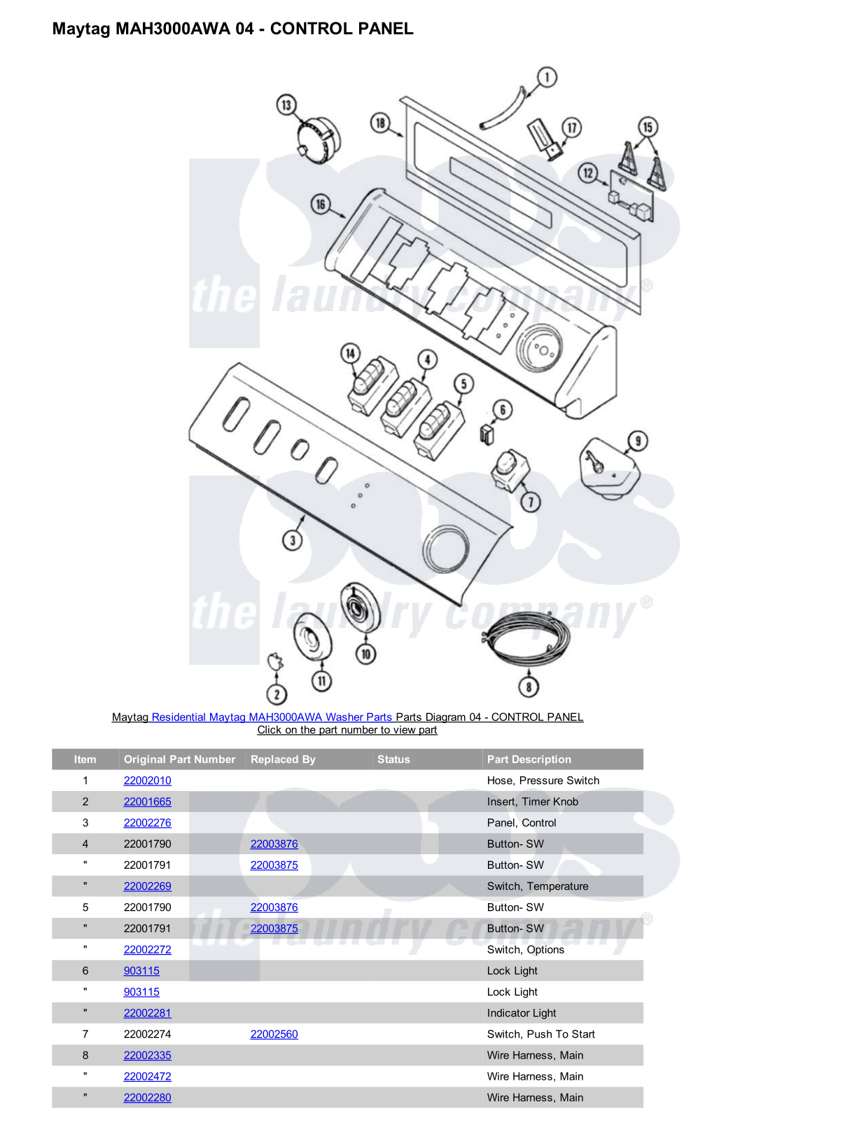 Maytag MAH3000AWA Parts Diagram