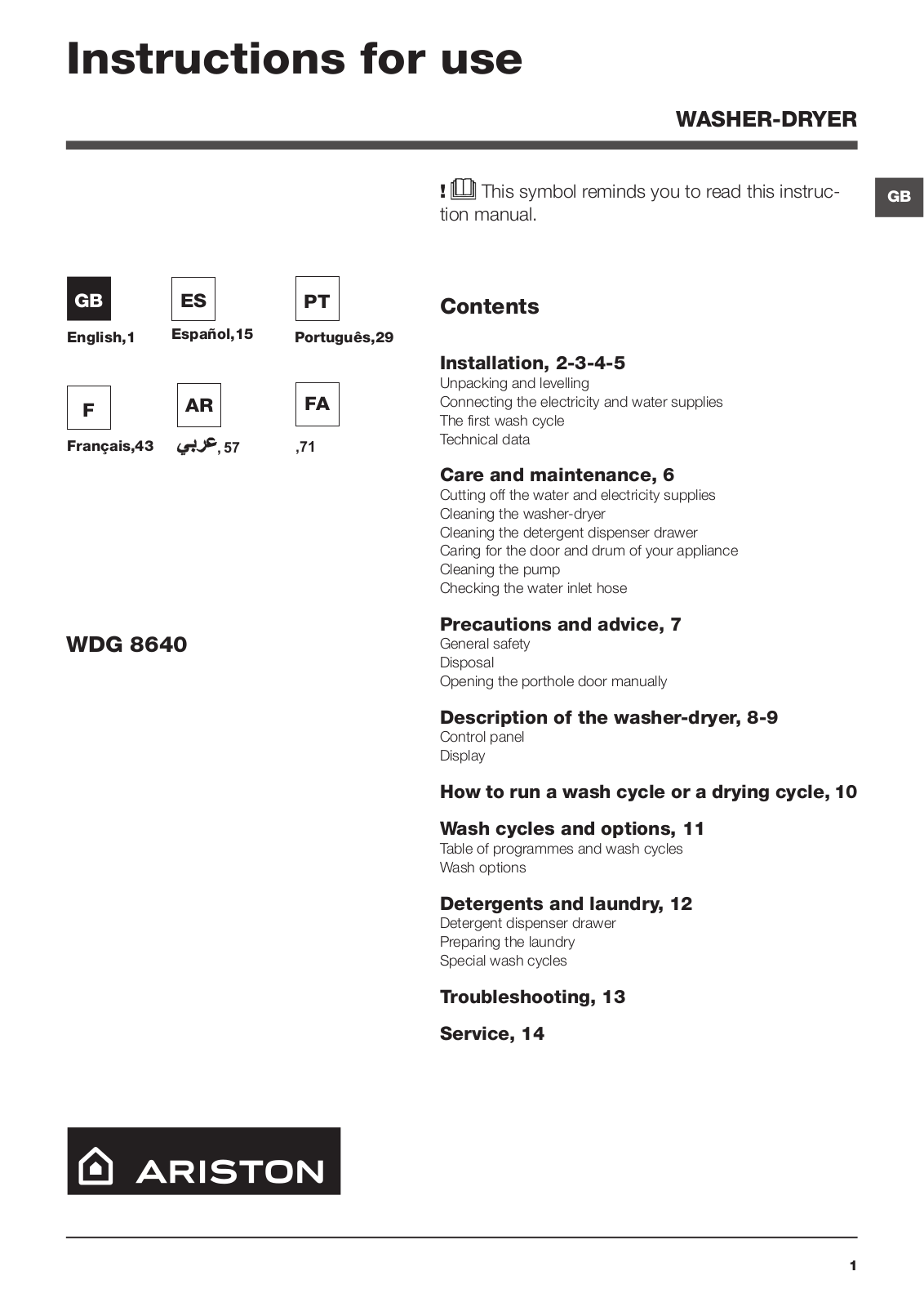 Hotpoint Ariston WDG 8640S EX User Manual