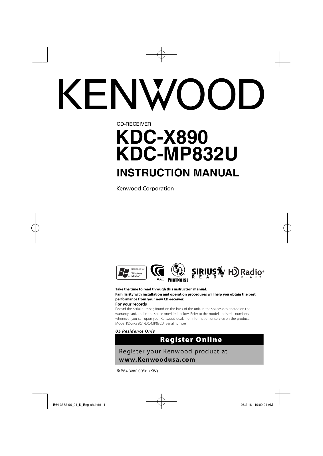 Kenwood KDC-MP832U, KDC-X890 User Manual