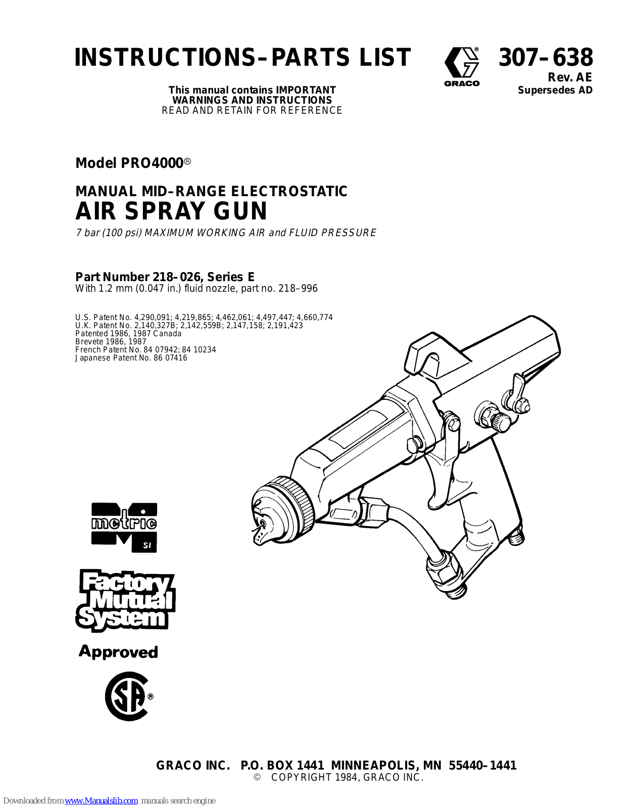 Graco 307-638, PRO4000 Instructions-parts List Manual