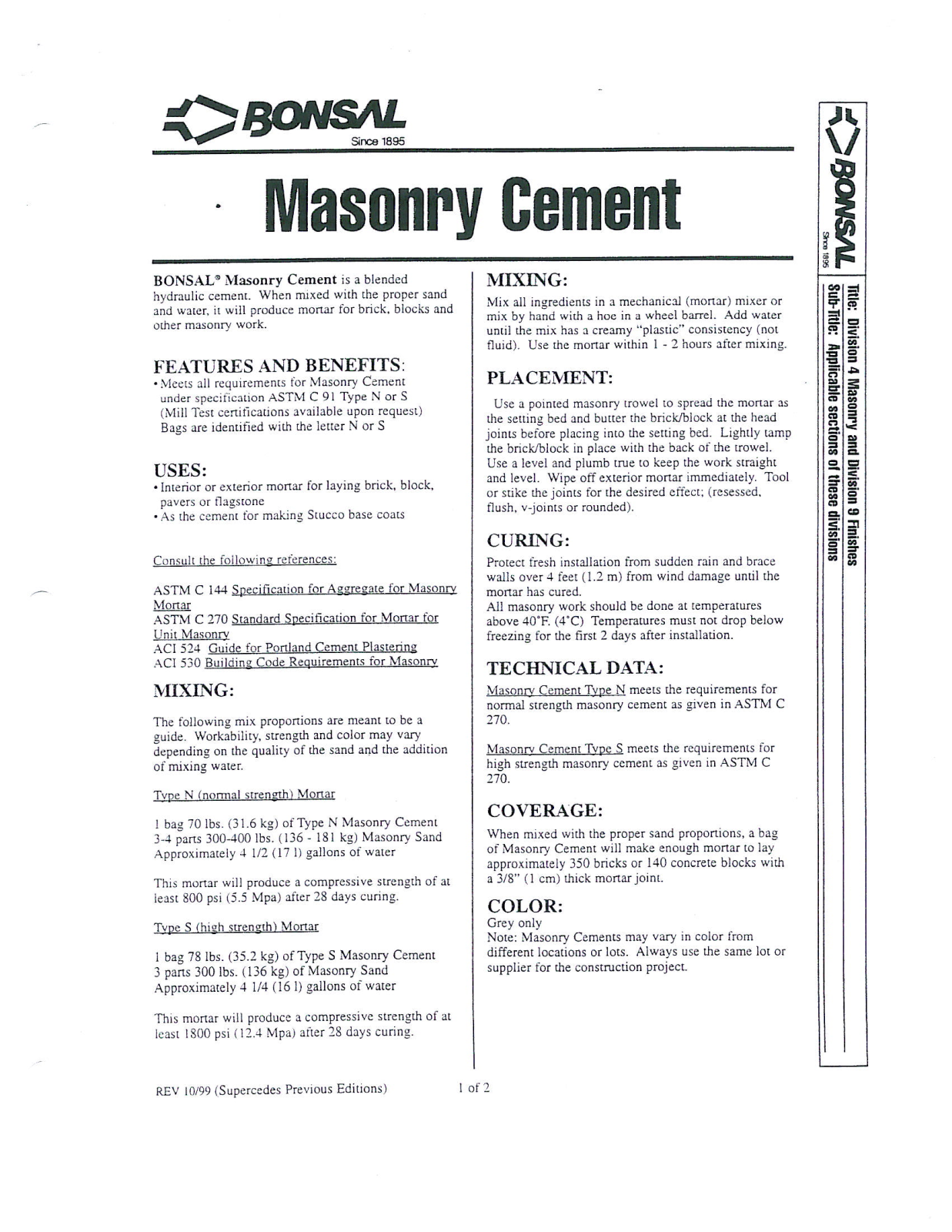 Sakrete Masonry Cement User Manual