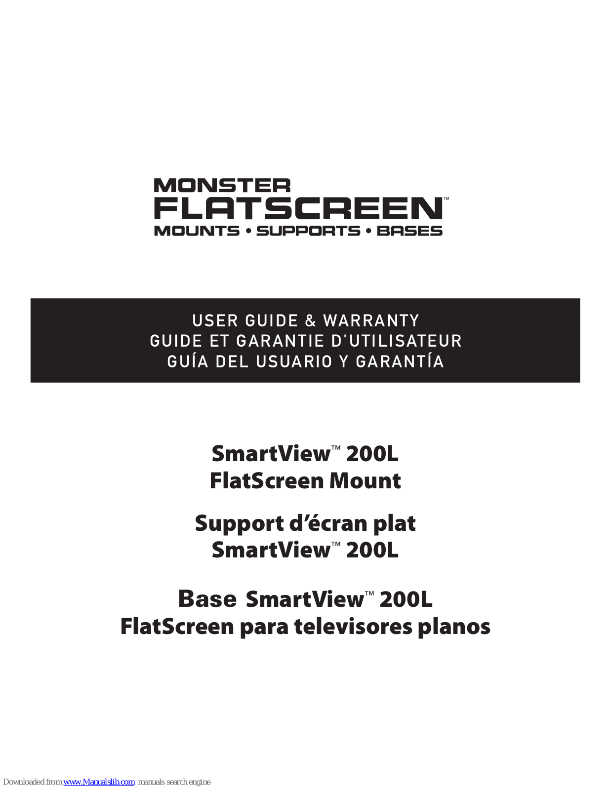 Monster FlatScreen Mount SmartViewTM 200L, SmartView 200L User Manual