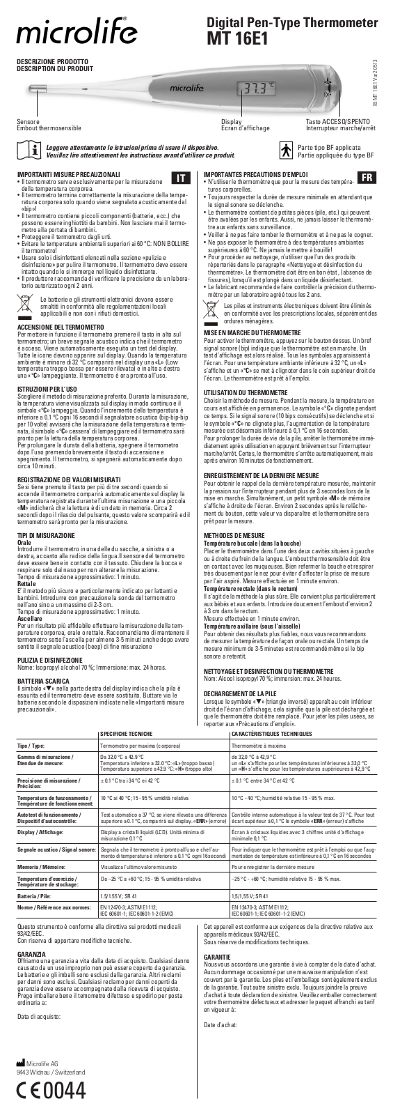 Microlife MT 16E1 User Manual