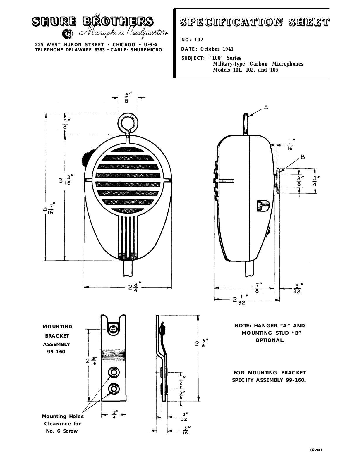 Shure 101A, 102A, 105A Specification Sheet - ManualMachine.com