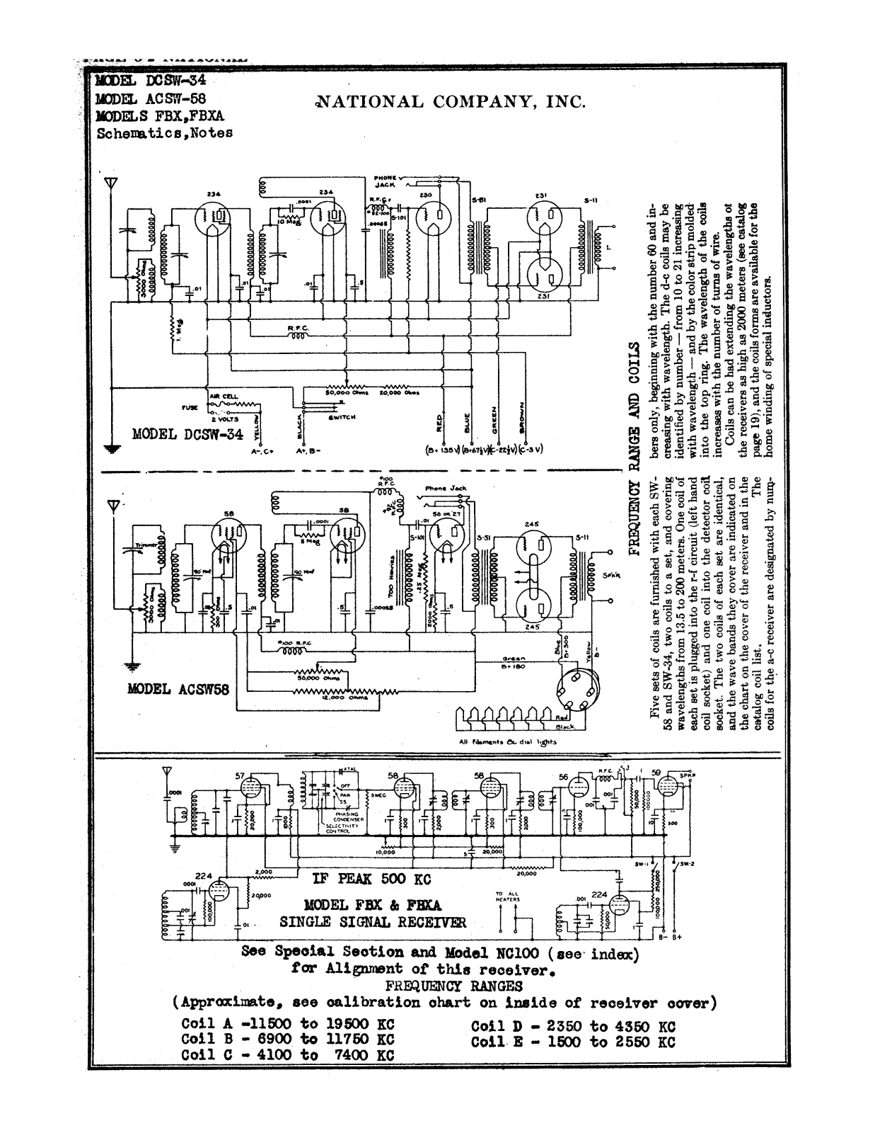 NATIONAL RADIO DCSW-34, RIDERS, ACSW-58 User Manual