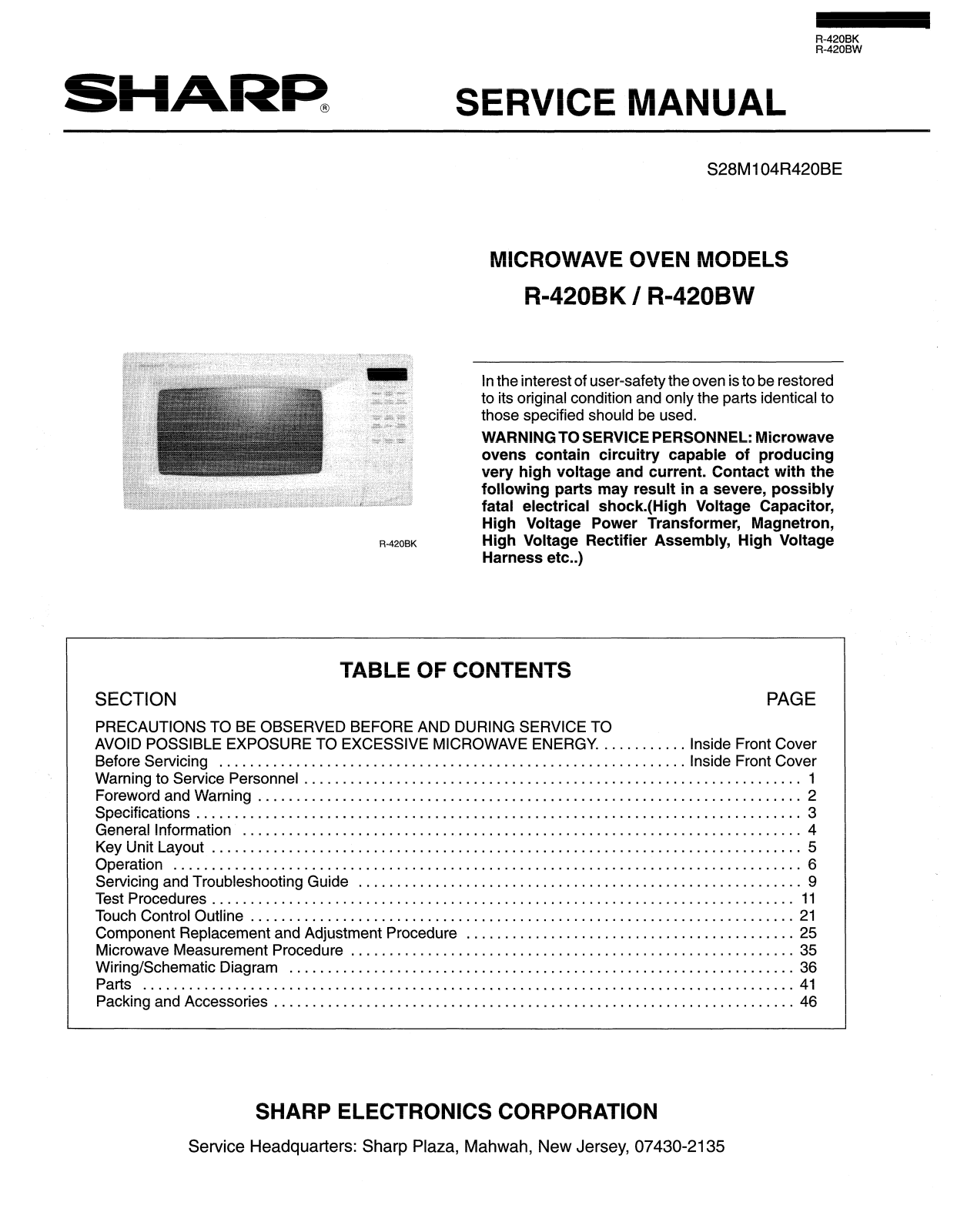SHARP R420BK, R-420BW Service Manual - ManualMachine.com