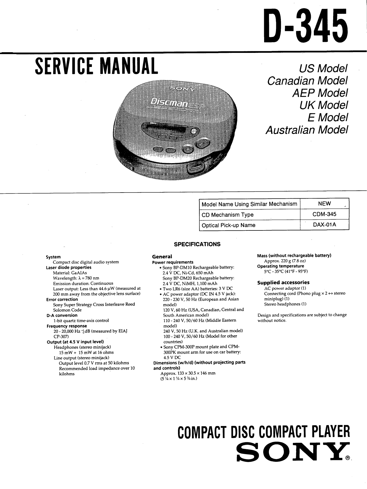 Sony D-345 Service manual