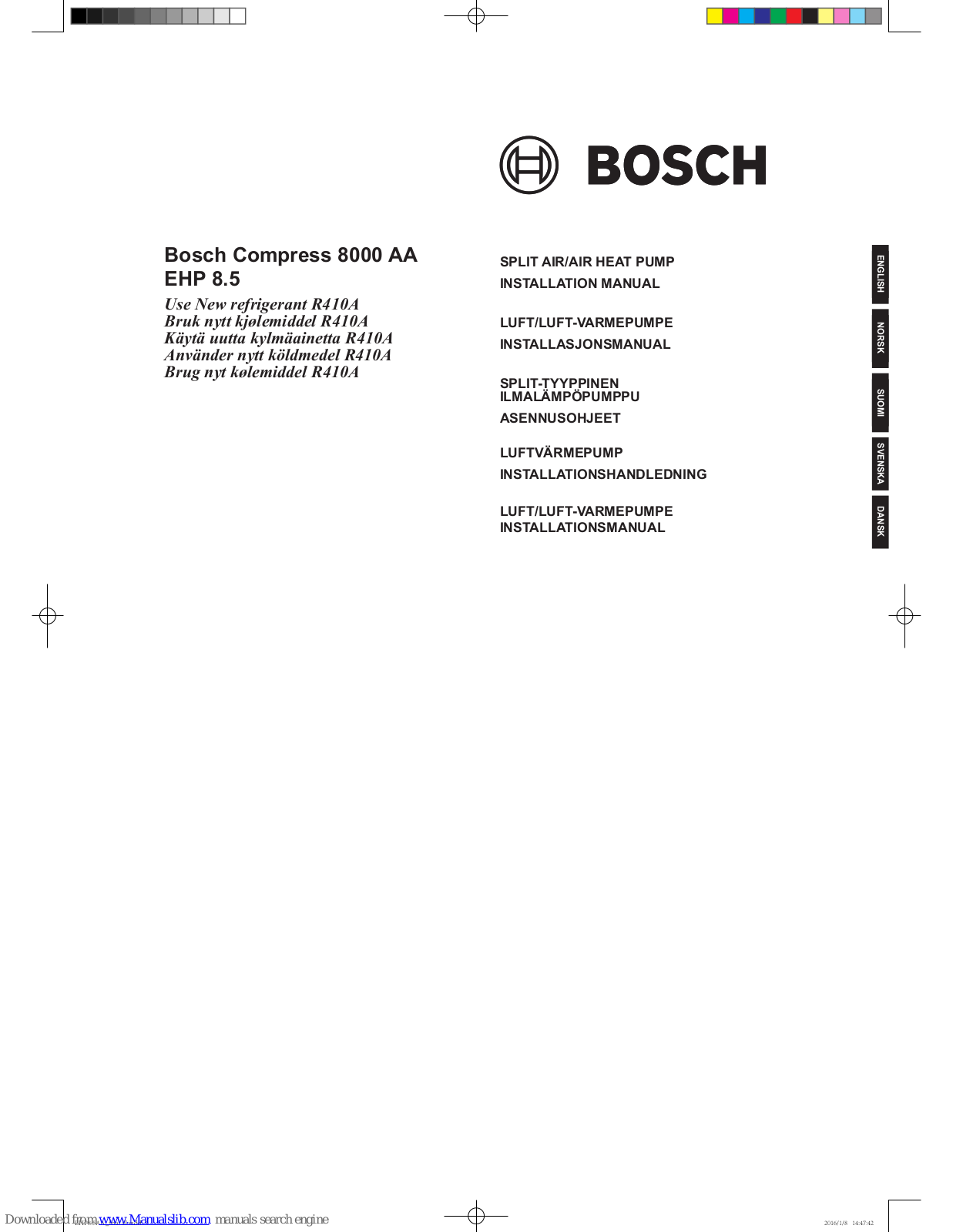 Bosch EHP 8.5 AA/I, EHP 8.5 AA/O Installation Manual