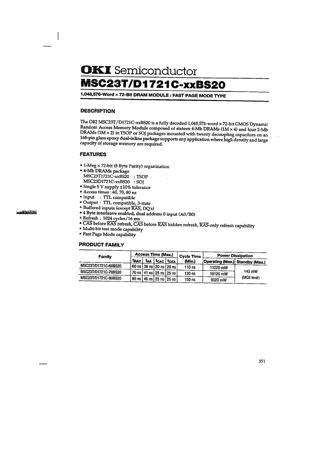 OKI MSC23T1721C-80BS20, MSC23T1721C-60BS20, MSC23D1721C-80BS20, MSC23D1721C-60BS20, MSC23T1721C-70BS20 Datasheet