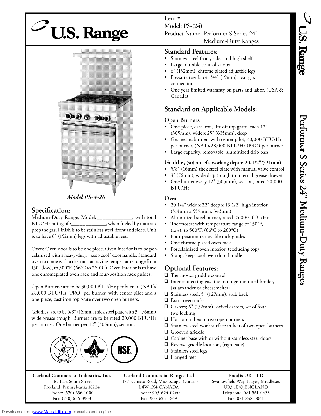 U.S. Range PS-4-20, PS-12G-20, PS-12G, PS-6-26, PS-6 User Manual