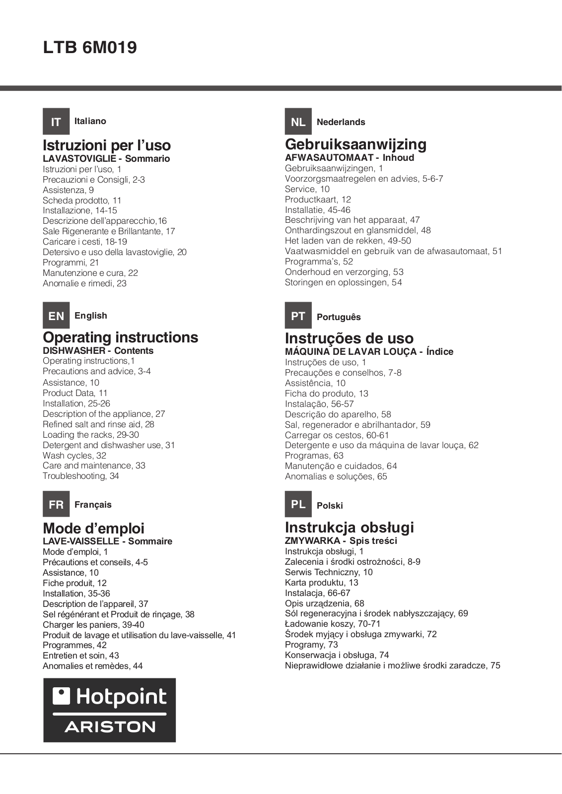 HOTPOINT/ARISTON LTB 6M019 EU User Manual