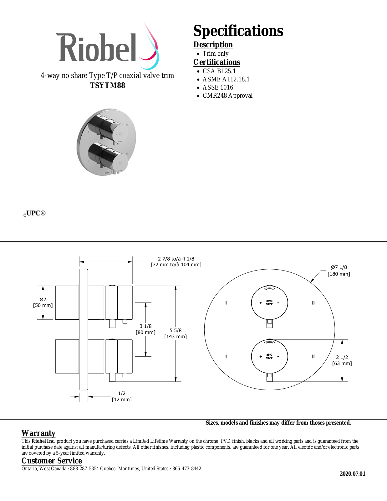 Riobel TSYTM88C Specifications - ManualMachine.com