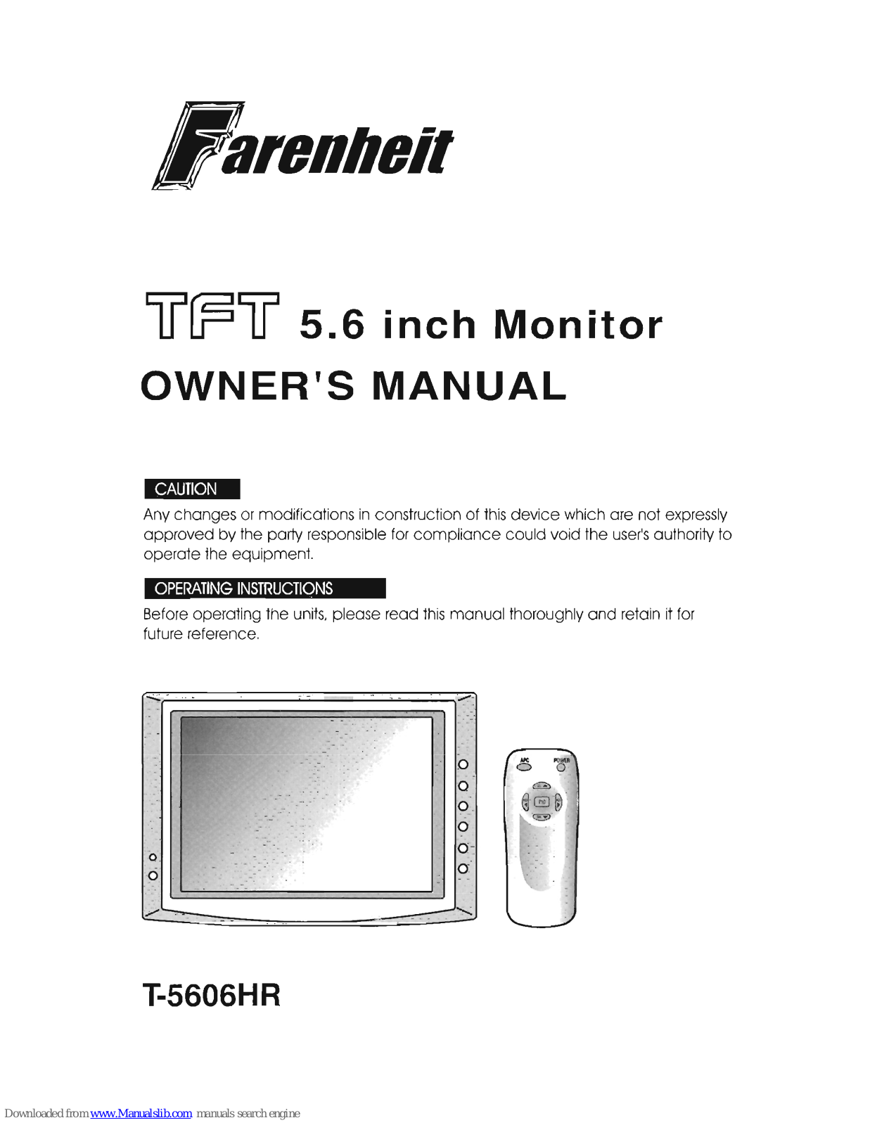 Farenheit T-5606HR Owner's Manual