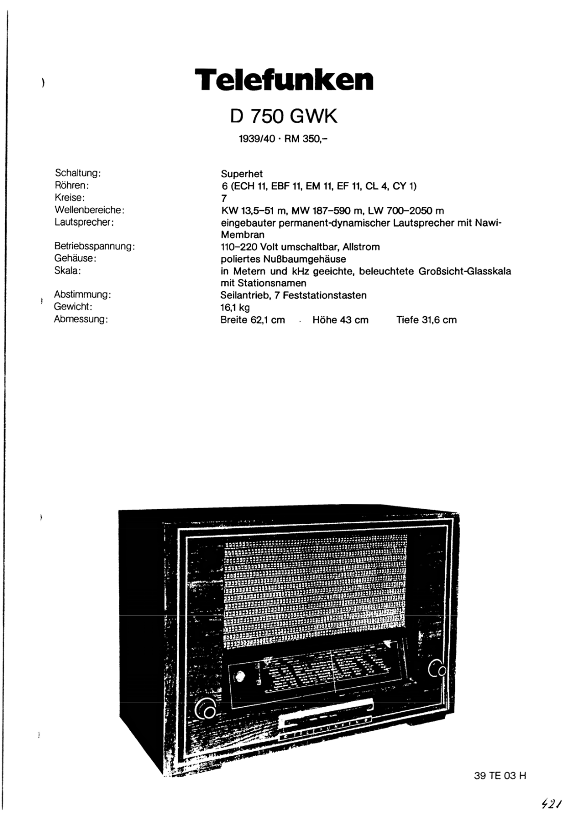 Telefunken D750-GWK Schematic