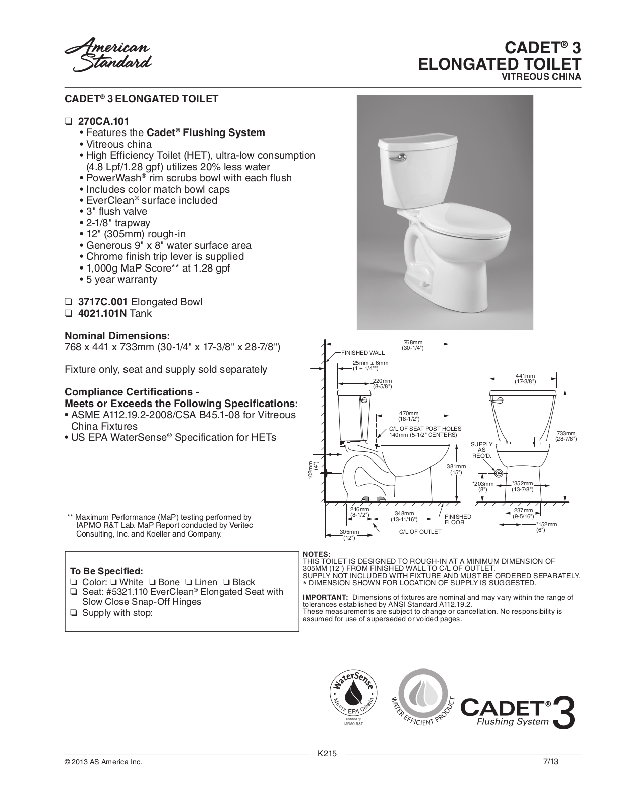 American Standard ASD11266 Specifications - ManualMachine.com