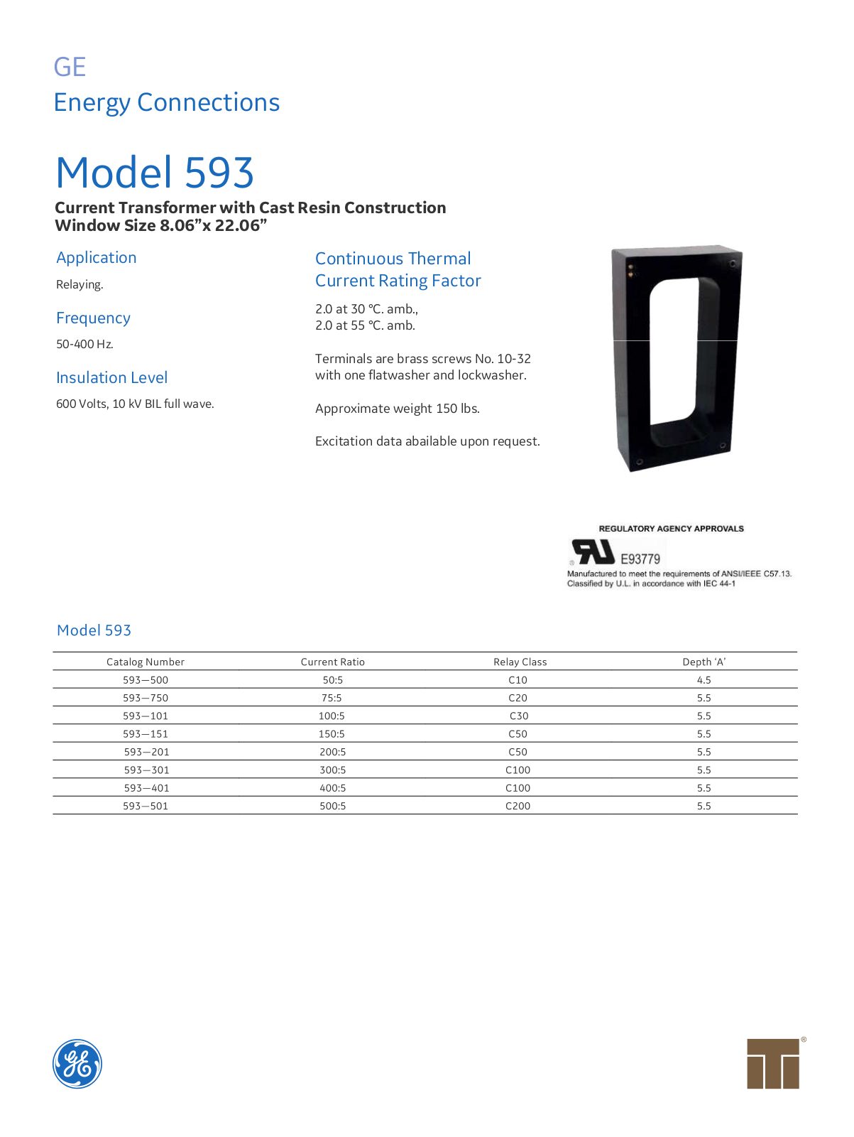 Instrument Transformer, Div of GE 593 Data Sheet