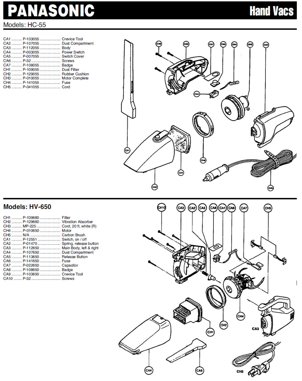 Panasonic Hc-55 Parts List