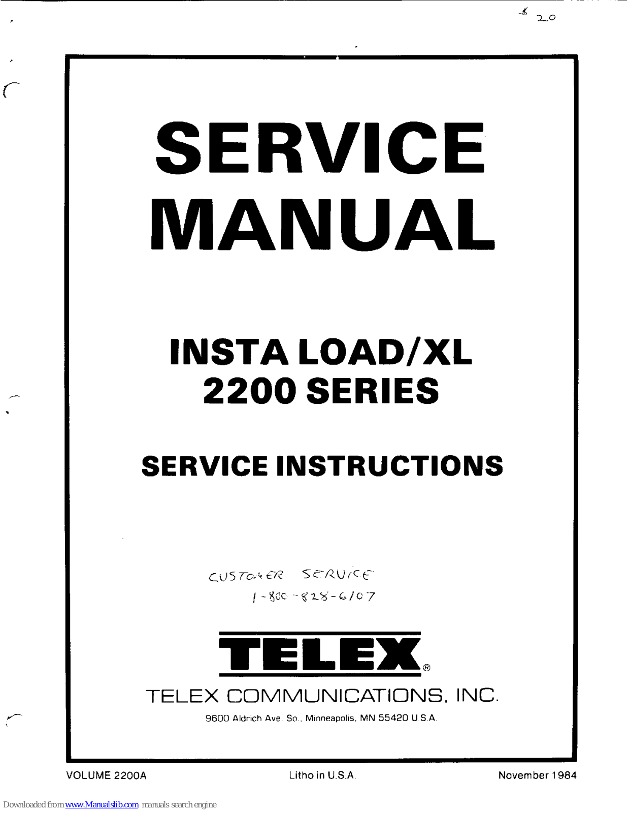 Telex Communications Instaload/XL 2200 Series Service Instructions Manual