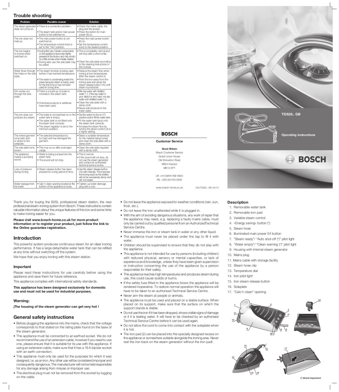 Bosch TDS2511GB, TDS2530GB Manual