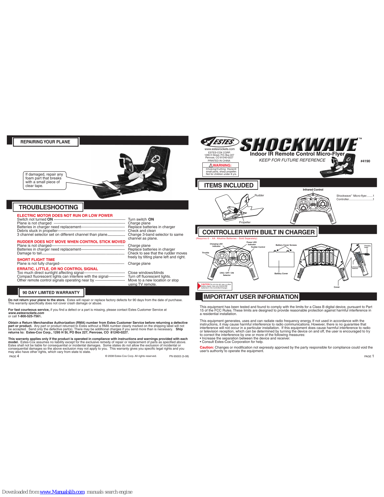 Estes SHOCKWAVE 4190 User Manual