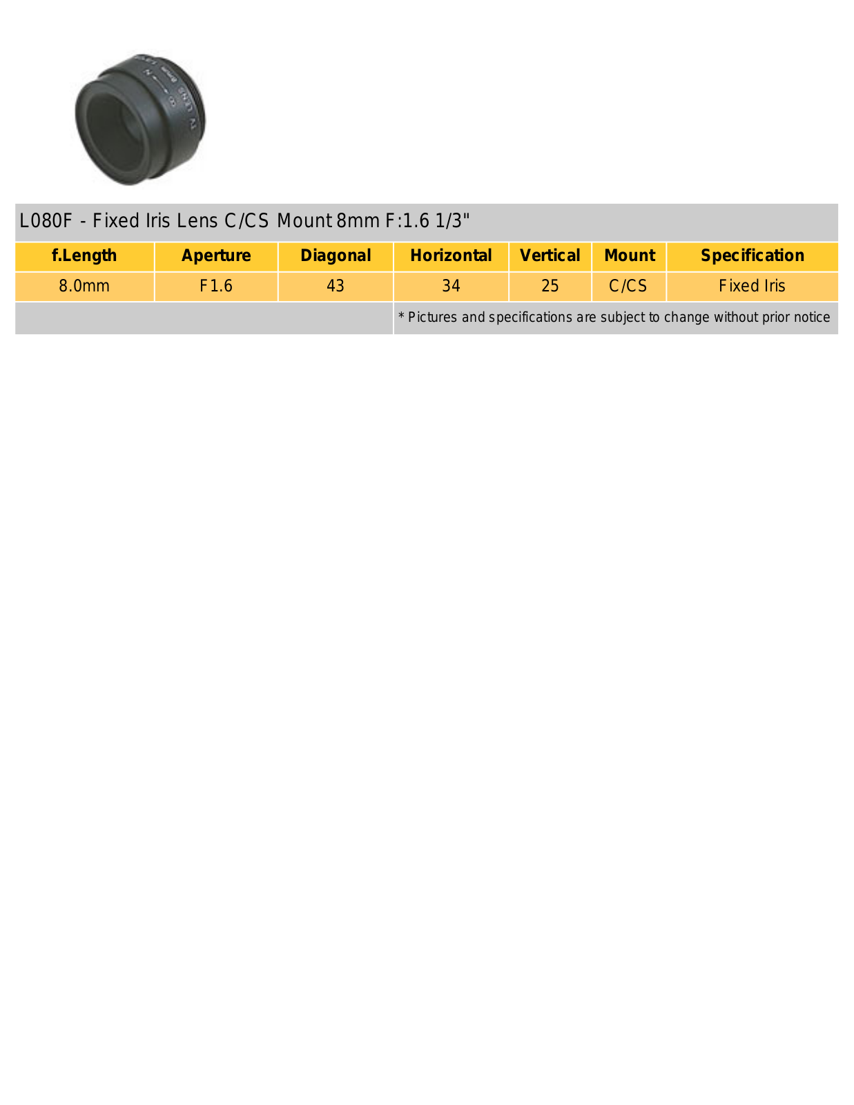 COP-USA L080F Specsheet