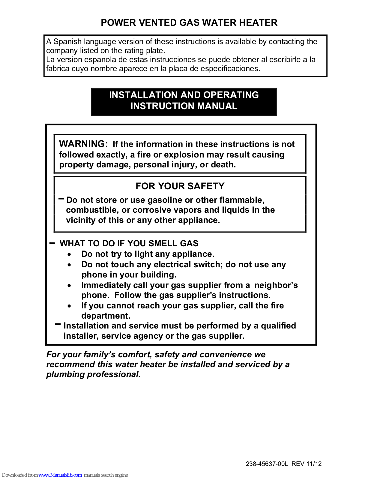 Bradford White M-4-TW40T6FSX, 51000B Install Instructions Manual