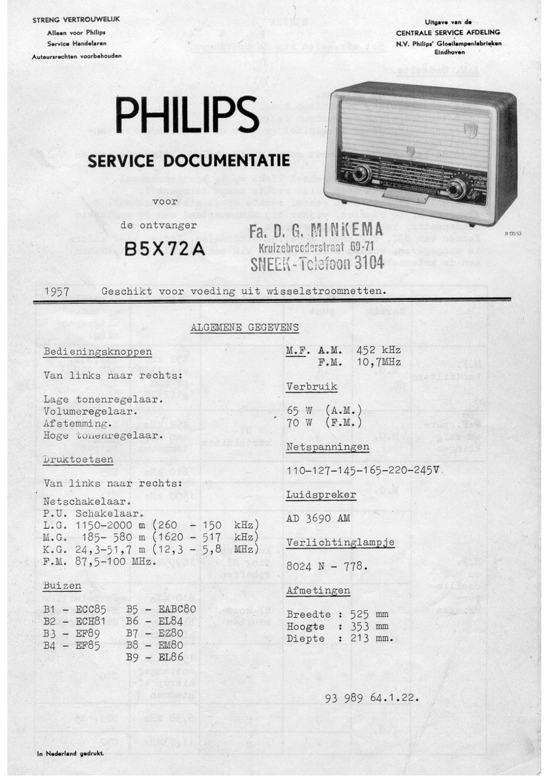 Philips B-5-X-72-A Service Manual