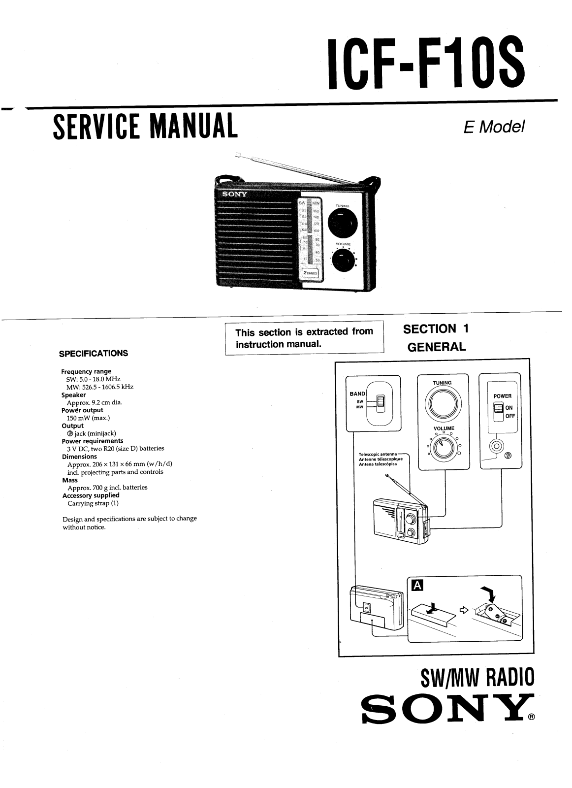 Sony ICFF-10-S Service manual