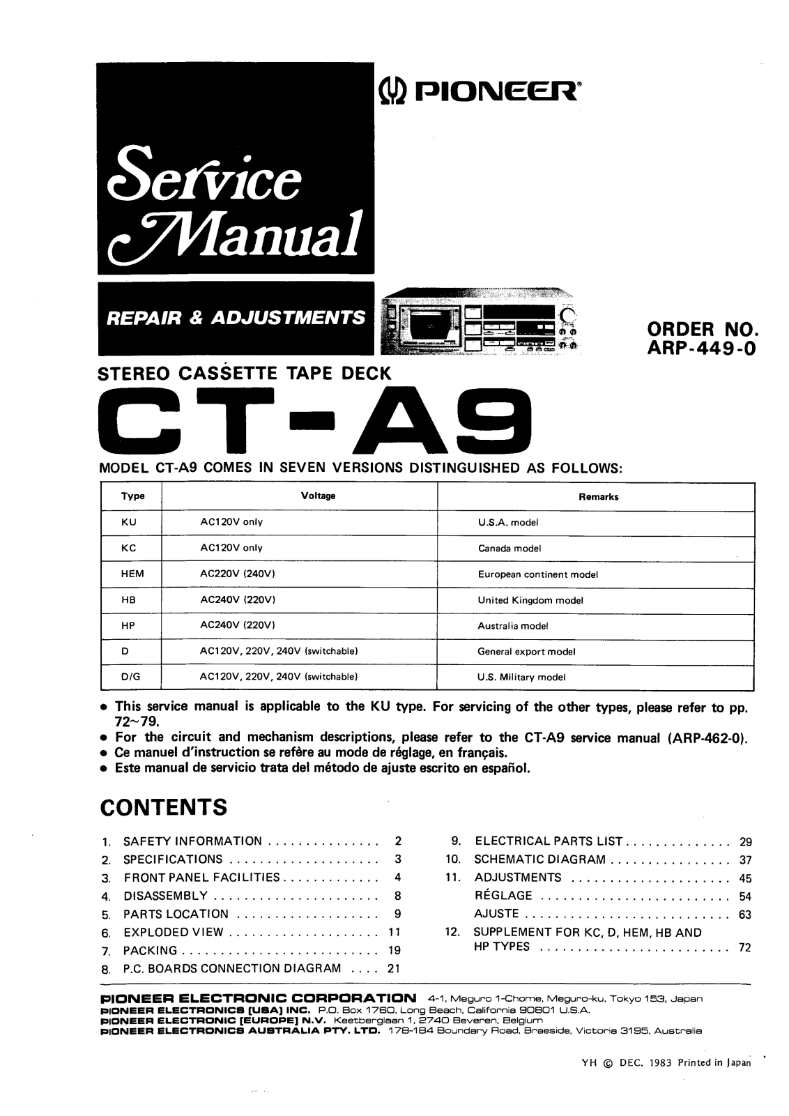 Pioneer ct a9 Service Manual