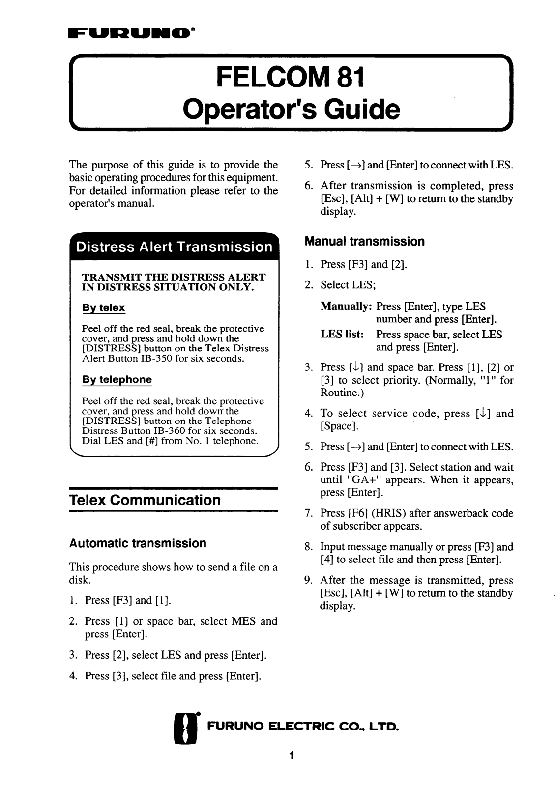 Furuno Felcom 81 Operator's Guide - ManualMachine.com