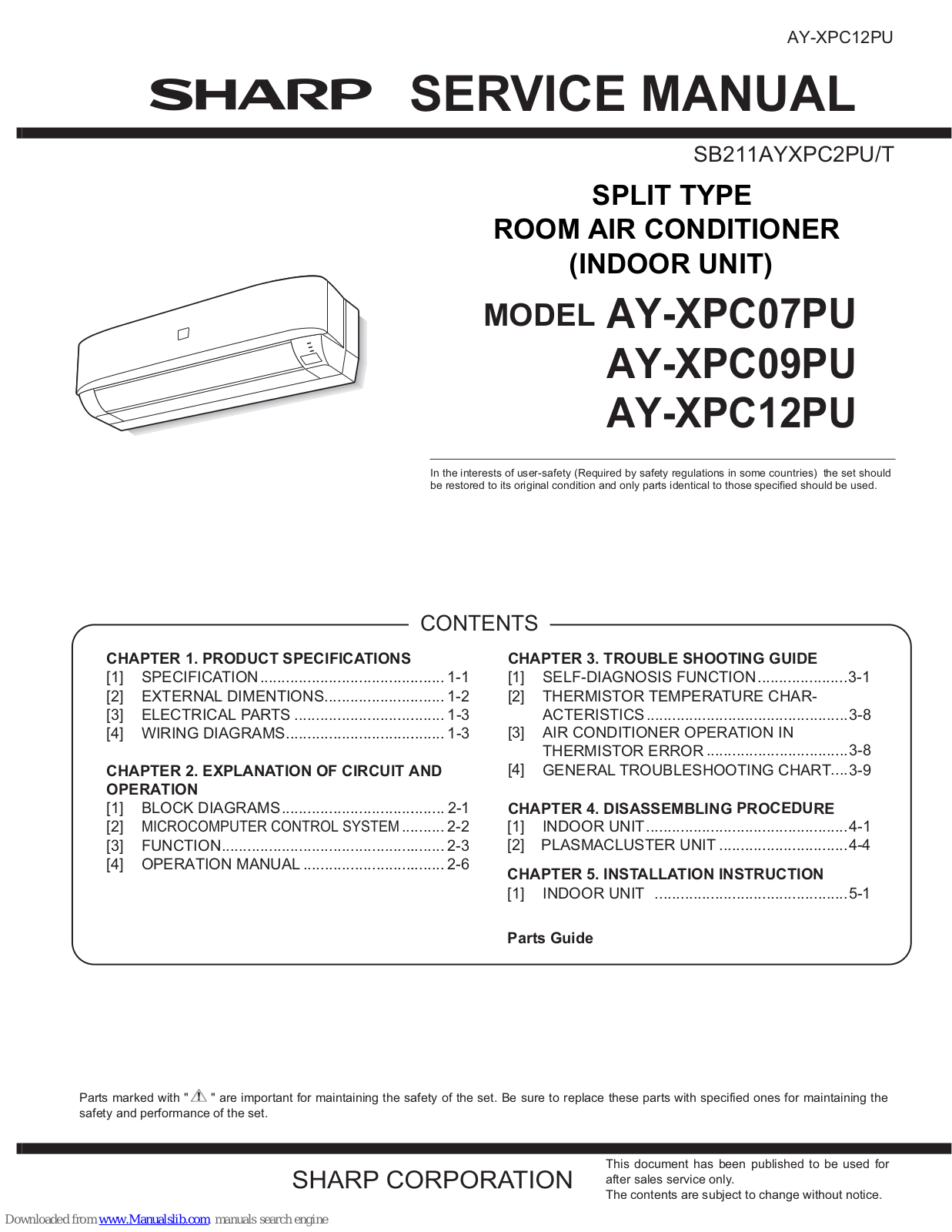 Sharp AY-XPC12PU, AY-XPC09PU, AY-XPC07PU Service Manual